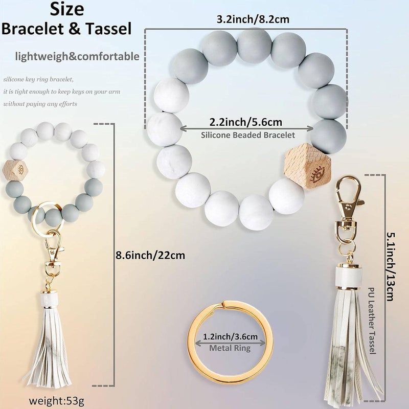 BIHRTC Key Ring Bracelet Car Keychain Holder Wristlet Silicone Women Beaded Bangle Chains - Image 2
