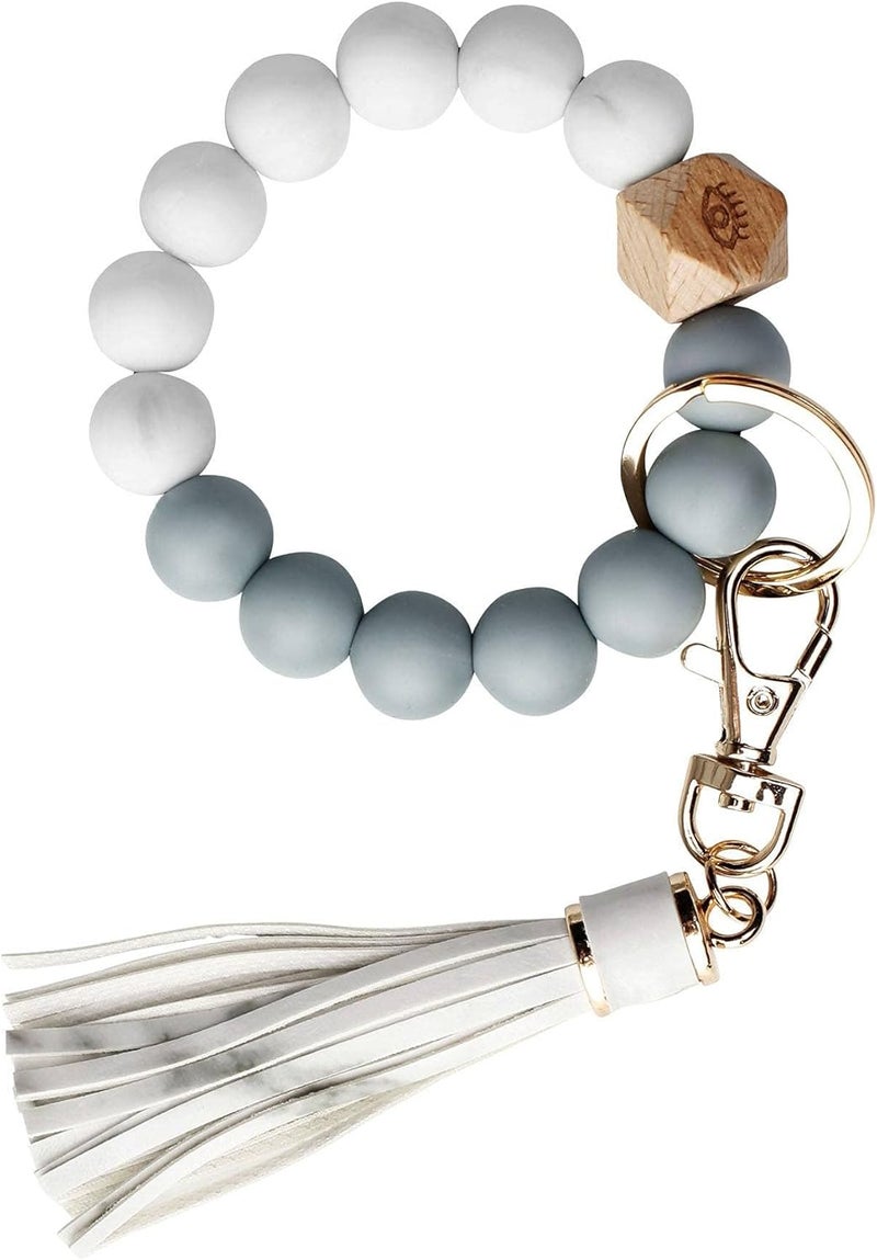 BIHRTC Key Ring Bracelet Car Keychain Holder Wristlet Silicone Women Beaded Bangle Chains - Image 1