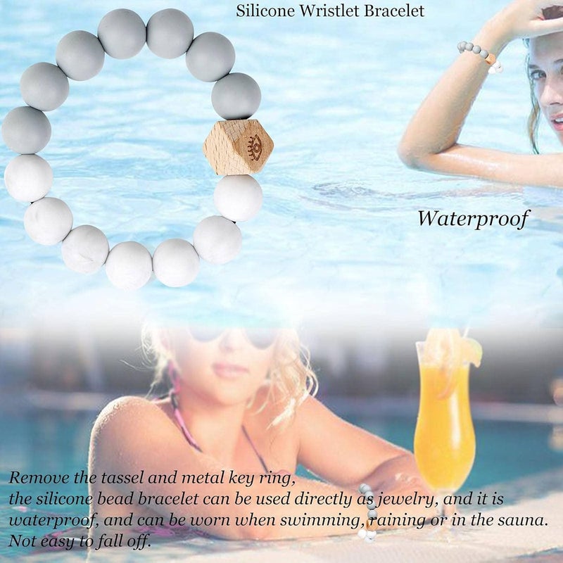 BIHRTC Key Ring Bracelet Car Keychain Holder Wristlet Silicone Women Beaded Bangle Chains - Image 5