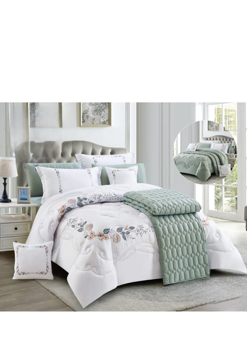 AKD Double bed set with an exclusive and attractive embroidered pattern, made of luxurious microfiber. Includes:  1 Quilt 240*260cm 1 Fitted Sheet 200*200*30cm 2 Decorative Pillowcases 75*50*5cm 2 Pillowcases 75*50cm - Image 1