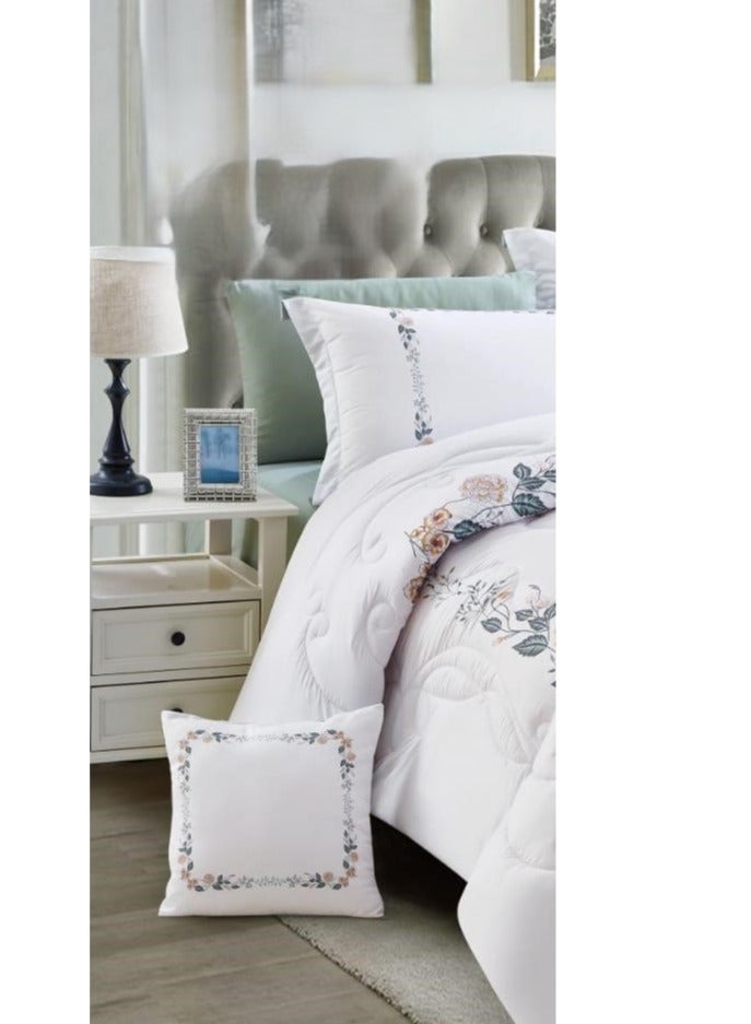 AKD Double bed set with an exclusive and attractive embroidered pattern, made of luxurious microfiber. Includes:  1 Quilt 240*260cm 1 Fitted Sheet 200*200*30cm 2 Decorative Pillowcases 75*50*5cm 2 Pillowcases 75*50cm - Image 2