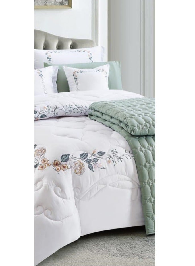 AKD Double bed set with an exclusive and attractive embroidered pattern, made of luxurious microfiber. Includes:  1 Quilt 240*260cm 1 Fitted Sheet 200*200*30cm 2 Decorative Pillowcases 75*50*5cm 2 Pillowcases 75*50cm - Image 3