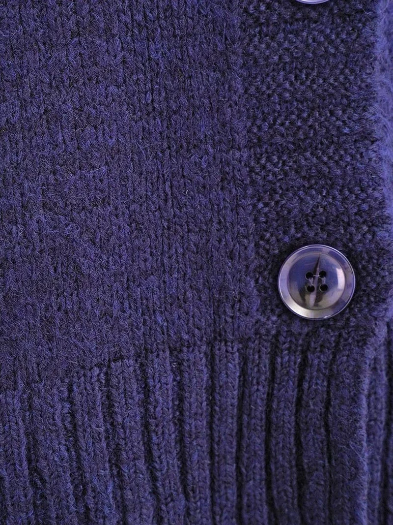 MixRay Navy Blue Mixray Buttoned V-Neck Ribbed Knit Cardigan for Women | Best Price UAE