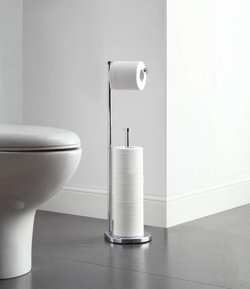 SunnyPoint Free Standing Bathroom Toilet Paper Holder Stand with Reserve, Reserve Area has Enough Space for Jumbo Roll (Chrome) - Image 2