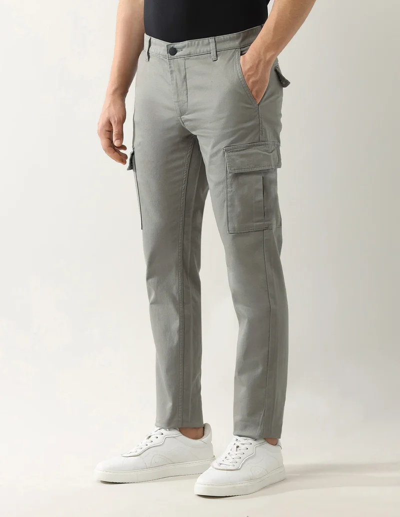 Arrow Grey Mid Rise Autoflex Trousers for Men | Best Price UAE