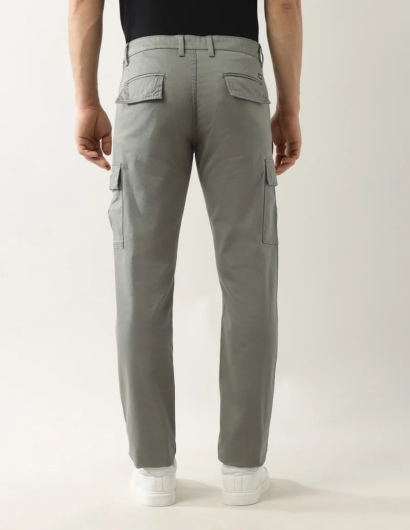 Arrow Grey Mid Rise Autoflex Trousers for Men | Best Price UAE