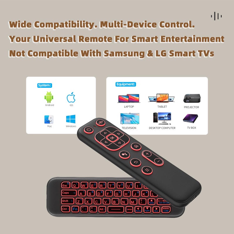 iPazzPort Mini Air Mouse Remote Keyboard with 7-Color Backlight for Android TV Box, Smart TV, HTPC, Projector; Rechargeable Dual-Mode Universal Controller for Couch Browsing - Image 3