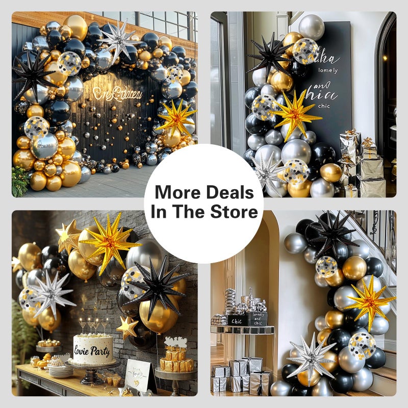 LOOLEY 137Pcs Black Gold and Silver Balloons Garland Arch Kit with Stars - 5 10 12 18 inch Black Gold Silver Latex Party Balloons for New Year Birthday 2026 Graduation Retirement Party Decoration - Image 2