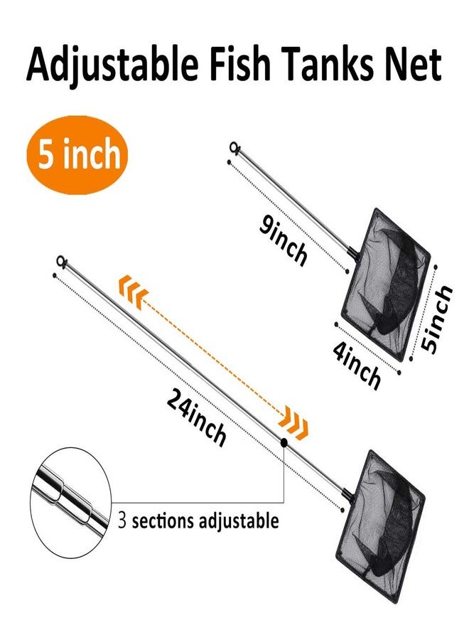 Grepol-V Aquarium Fish Net, 5 Inch Fine Mesh Fish Tank with Extendable 9-24 inch Long Handle - Image 2