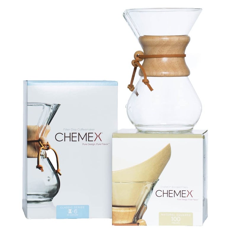 Chemex CHEMEX Bundle - 6-Cup Classic Series - 100 ct Square Filters - Exclusive Packaging  - Image 1