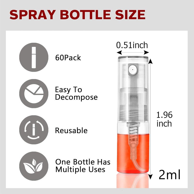 Csdtylh Mini Spray Bottle 2ml, Refillable Glass Spray Bottle, Glass Bottle Atomizer, Perfume Mouthwash Atomizer for Cleaning 2ml Refillable Container for Cleaning, Travel, Essential Oils, Perfume 60 Pcs, 2ml - Image 2
