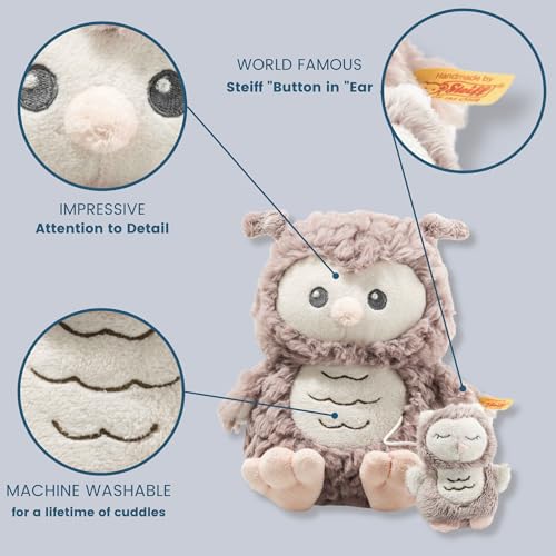 Steiff بومة ستيف أولي، بومة موسيقية محشوة فاخرة، 0-6 أو 6-12 شهر، ألعاب موسيقية للأطفال، لعبة سحب للأطفال، أصدقاء ناعمين وودودين (بني وردي، 8 إنش)  - Image 2