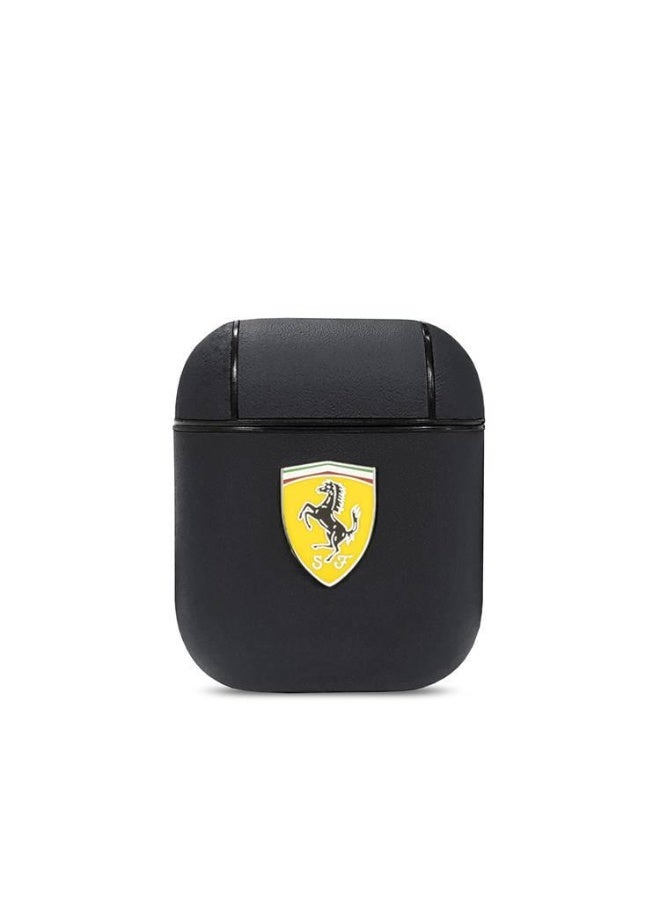 فيراري جراب سماعات ابل ايربودز 1 و2 بلاستيك وجلد مع شارة فيراري صفراء من فيراري لون أسود - Image 4