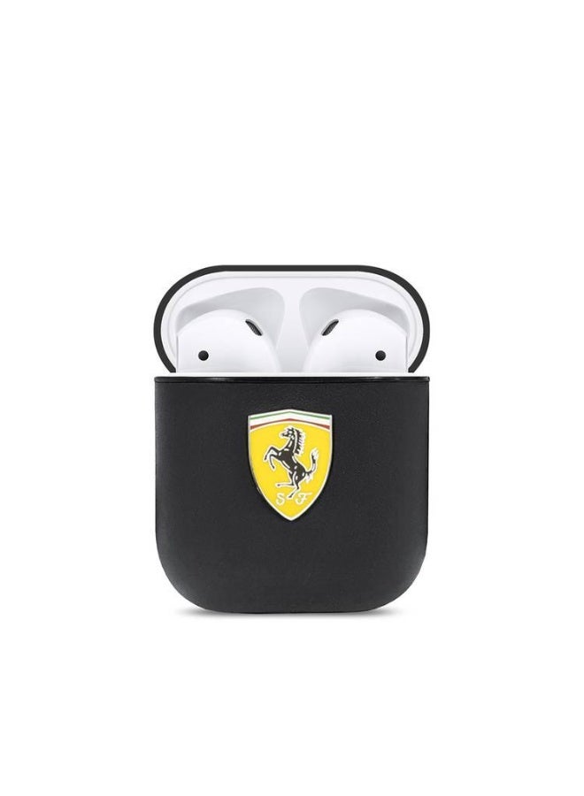 فيراري جراب سماعات ابل ايربودز 1 و2 بلاستيك وجلد مع شارة فيراري صفراء من فيراري لون أسود - Image 3