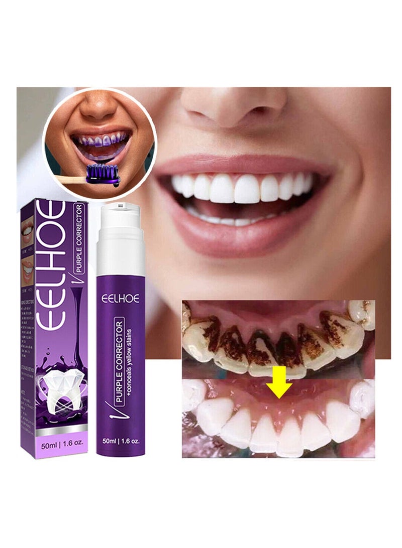 Eelhope Purple whitening toothpaste brightening color corrector teeth whitening for sensitive teeth 50ml - Image 1