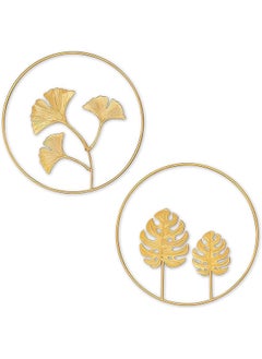 The Bros Round Leaves, Metal Wall Art, Iron Wall Sculptures Wall Ornaments, Gold Metal Leaf Wall, Nature Gingko Biloba Art, for Home Hotel Living Room Office Decoration, 2Pcs (Gold)  - Image 1