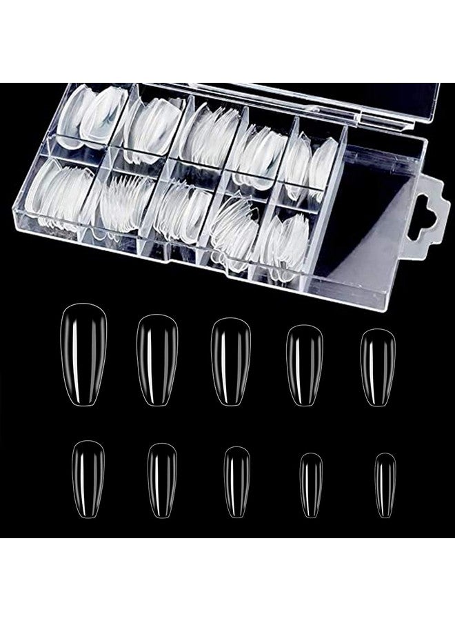 Fameza 100 Pcs Clear Coffin Nails Fake Nails Full Cover Acrylic Nails False Nail Tips(10 Sizes) - Image 1