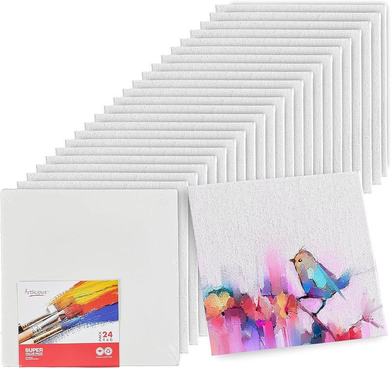 Artlicious Canvases for Painting - Pack of 24, 4 x 6 Inch Blank White Canvas Boards - 100% Cotton Art Panels for Oil, Acrylic & Watercolor Paint - Image 1