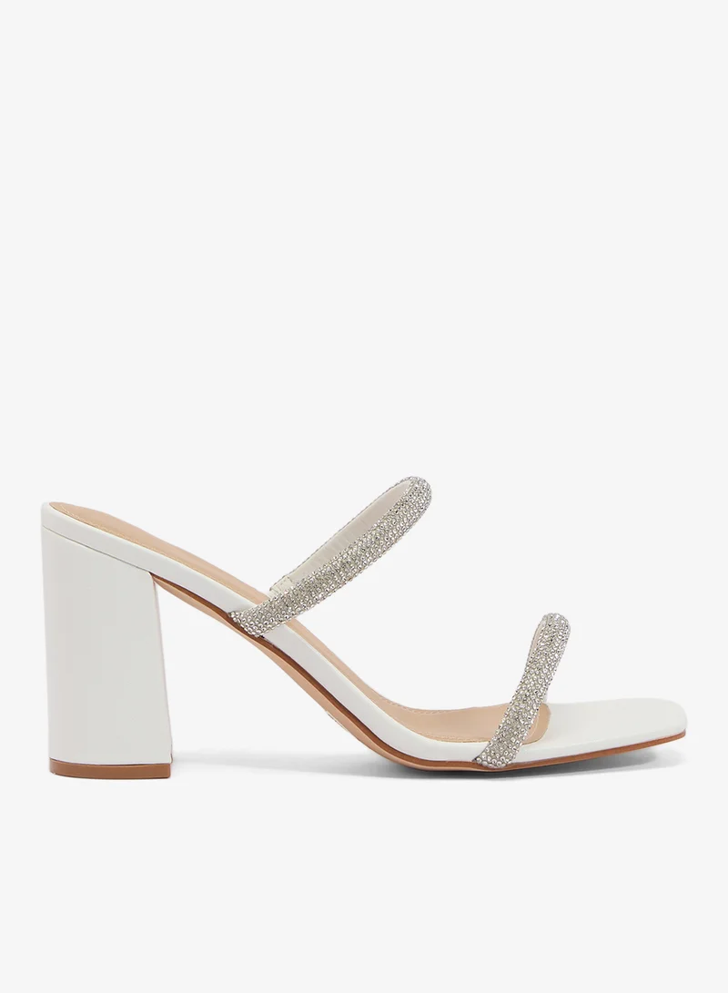 ترافل من نمشي صندل بكعب عالي سميك بحزام مزين بالكريستال الفضي