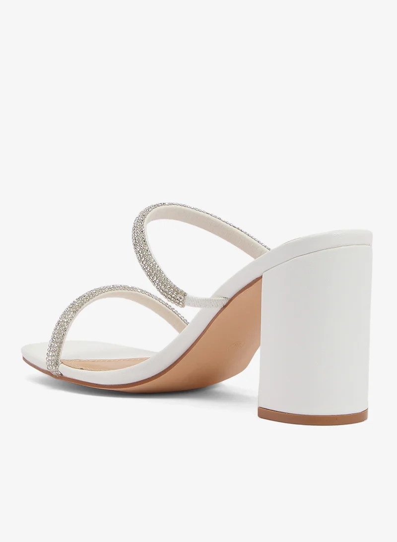 Truffle White pu Silver Rhinestone Embellished Strap High Block Heel Sandal for Women | Best Price UAE