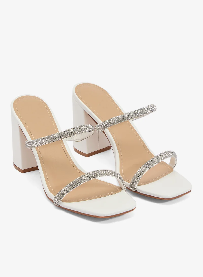 Truffle White pu Silver Rhinestone Embellished Strap High Block Heel Sandal for Women | Best Price UAE