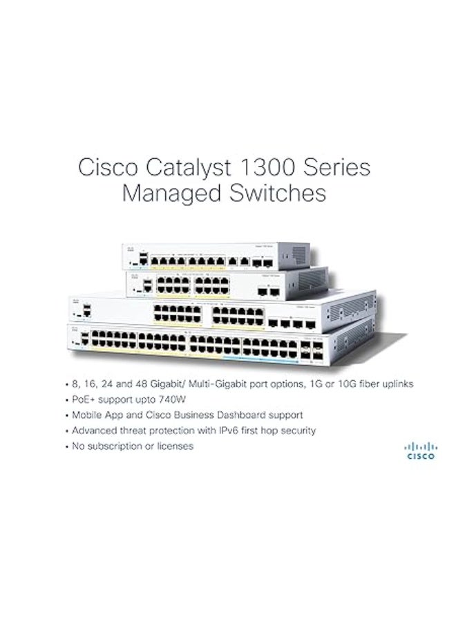 سيسكو سيستمز Cisco Catalyst 1300-48T-4G Managed Switch, 48 Port GE, 4x1GE SFP, Limited Lifetime Protection (C1300-48T-4G) - Image 3