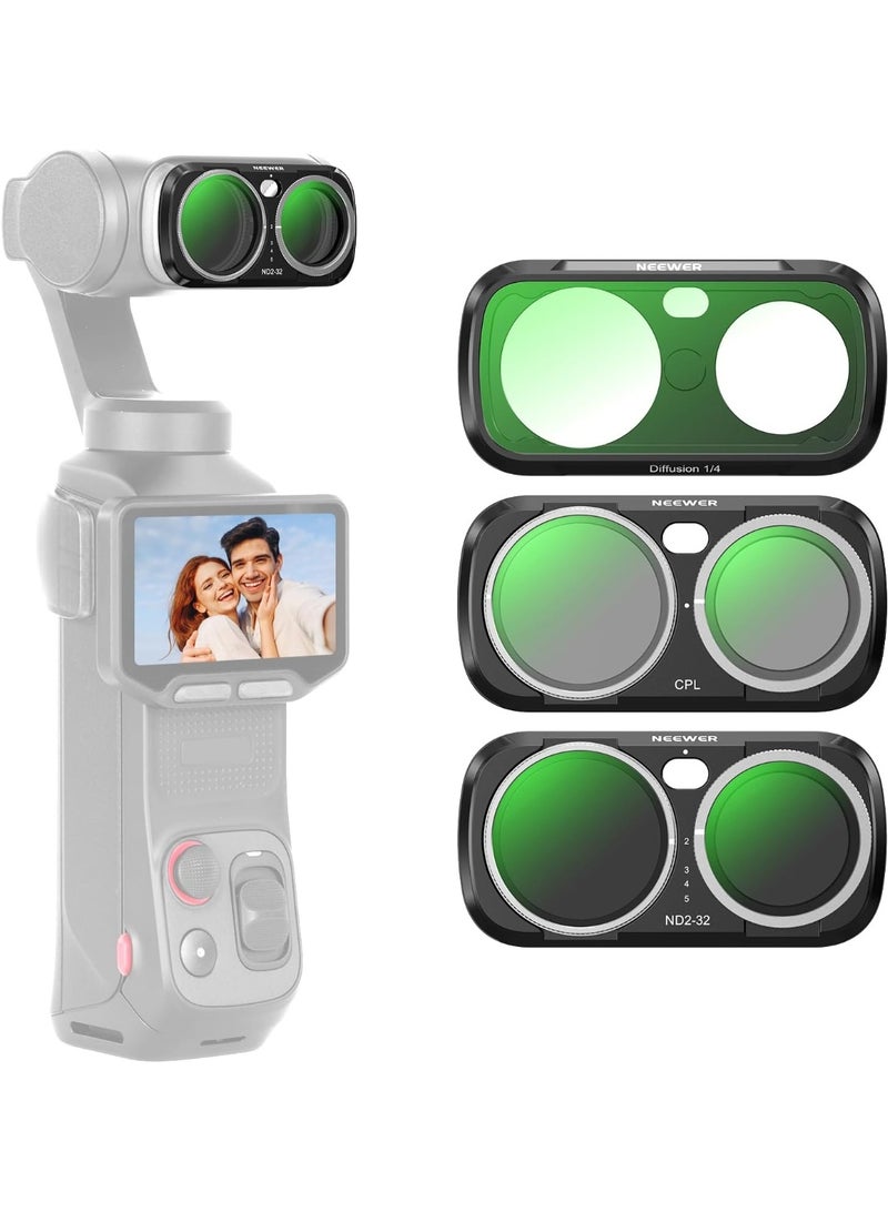نيوير NEEWER ND Filter Set Compatible with Insta360 Luna Ultra Gimbal Camera Only Variable Neutral Density (ND2-32), CPL, 1/4 Black Diffusion for Mist Cinematic Effect, FL-L03 - Image 1