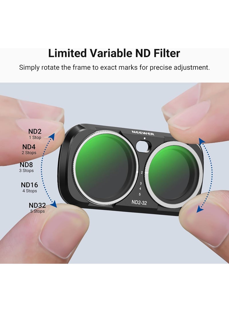 نيوير NEEWER ND Filter Set Compatible with Insta360 Luna Ultra Gimbal Camera Only Variable Neutral Density (ND2-32), CPL, 1/4 Black Diffusion for Mist Cinematic Effect, FL-L03 - Image 3