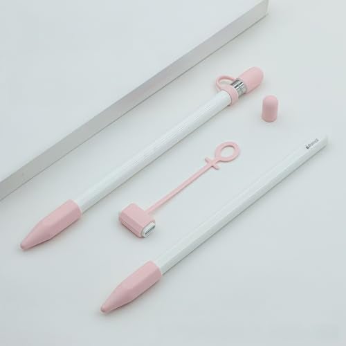 siduater [4-Pack] Silicone Protective Accessories for Apple Pencil 1st Generation, Includes 1 Apple Pencil Cap Replacements, Apple Pencil Cap Holder, Apple Pencil Tip Cover, Adapter Tether (Pink) - Image 3