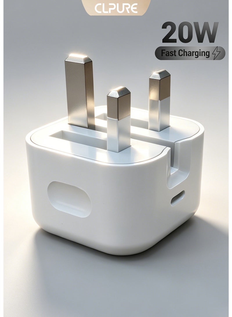 كلبور محول طاقة سريع USB-C بقوة 20 واط، شاحن آيفون لأجهزة أبل (أبيض) - Image 1