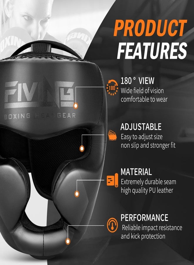 FIVING Headgear for Boxing,Martial Arts Headgear,Kickboxing Head Gear, Helmet for Muay Thai,Grappling, Sparring, Kickboxing, Karate, Taekwondo (Black/Black, Large) - Image 2