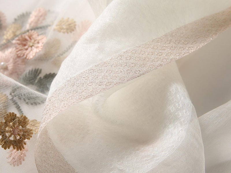 Jeelow Silk Wool Blend Embroidered Floral Scarf Shawl Wrap for Women with Pearls Lightweight Long Wedding Pashmina Gift Fashion (Fleur Ivory) - Image 4