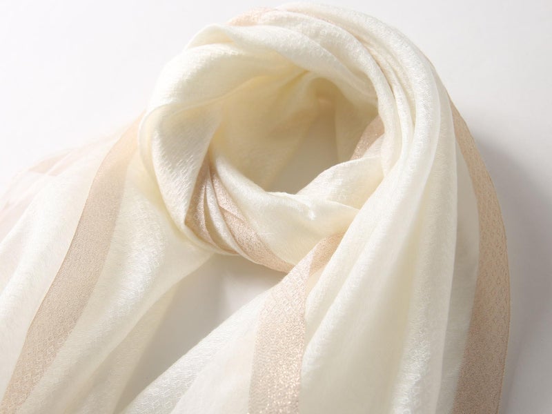 Jeelow Silk Wool Blend Embroidered Floral Scarf Shawl Wrap for Women with Pearls Lightweight Long Wedding Pashmina Gift Fashion (Fleur Ivory) - Image 5