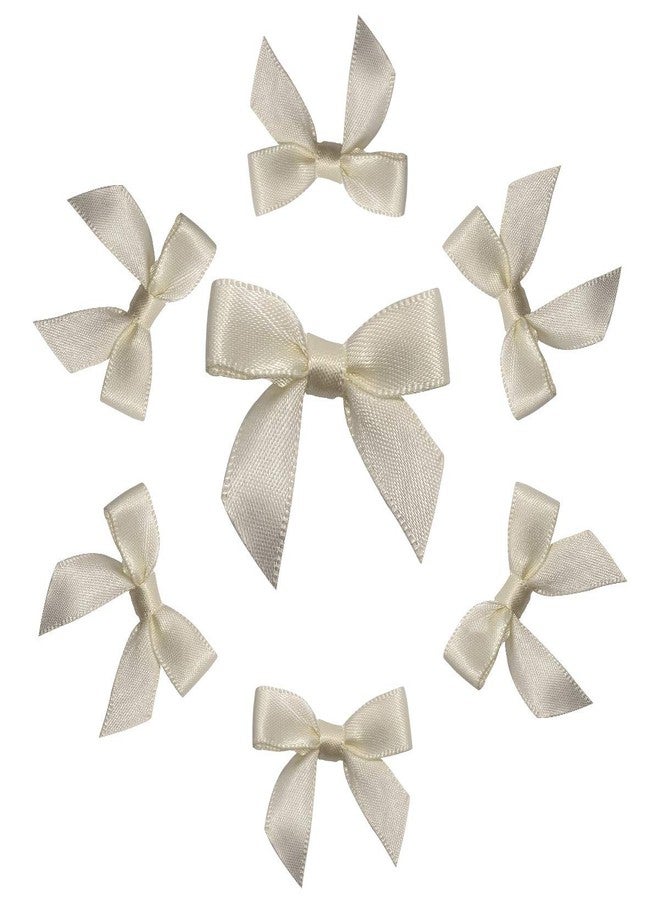 Briefix 50 Pieces Mini Satin Ribbon Bows with Removable Sticky Gel Pads Adorable Flower Appliques for Sewing, Scrapbooking, DIY Crafts and Gifts Decoration(Antique White) - Image 1