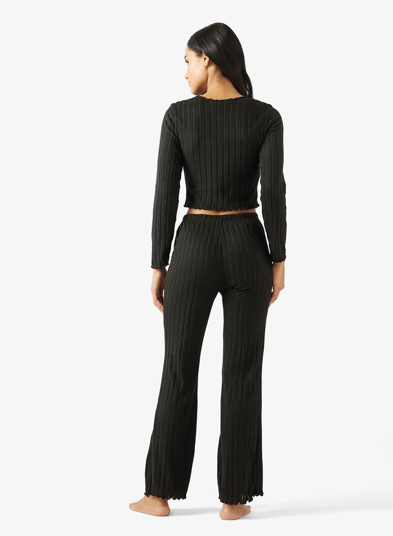 Ginger Pointelle Button Up Top & Pyjama Set - Image 2