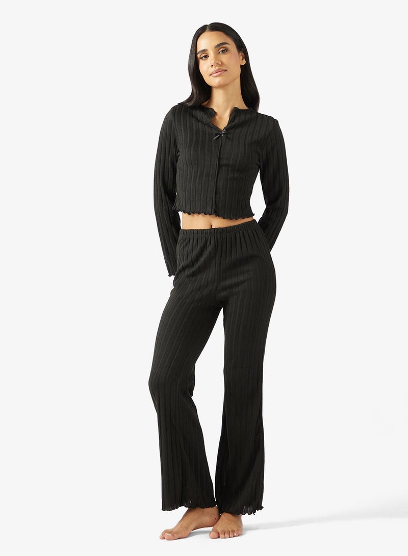 Ginger Pointelle Button Up Top & Pyjama Set - Image 2