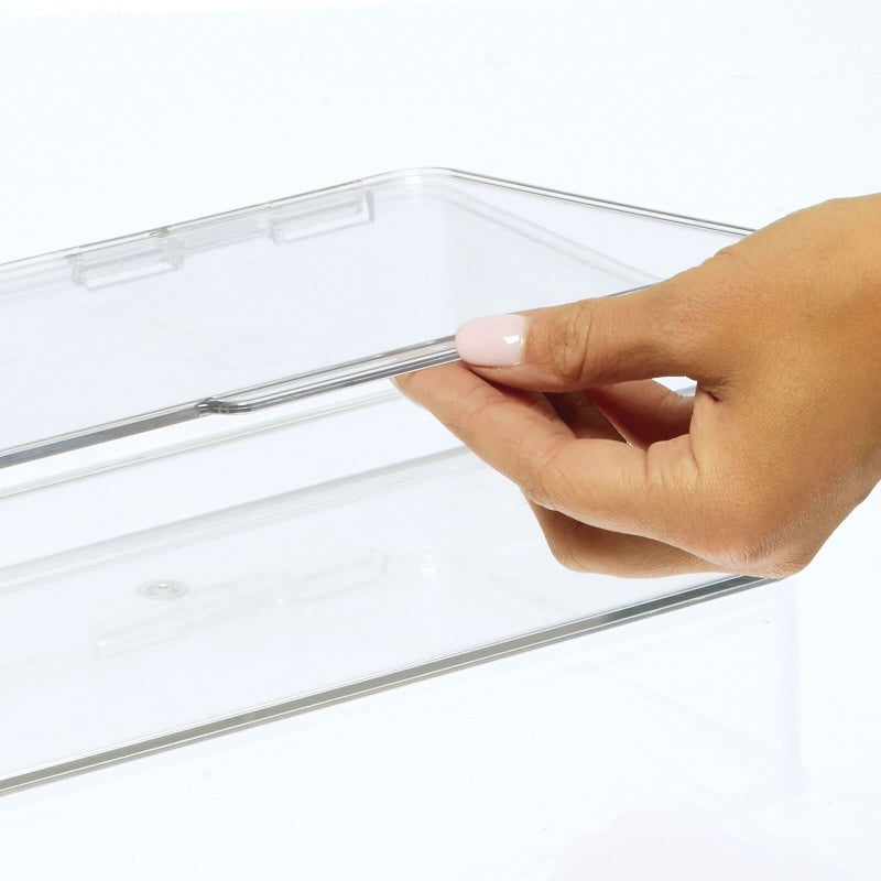 mDesign Plastic Household Stackable Storage Organizer Box Containers with Hinged Lid for Office, Bedroom, Entryway, Hallway, Garage, Playroom or Craft Room - Clear - Image 5
