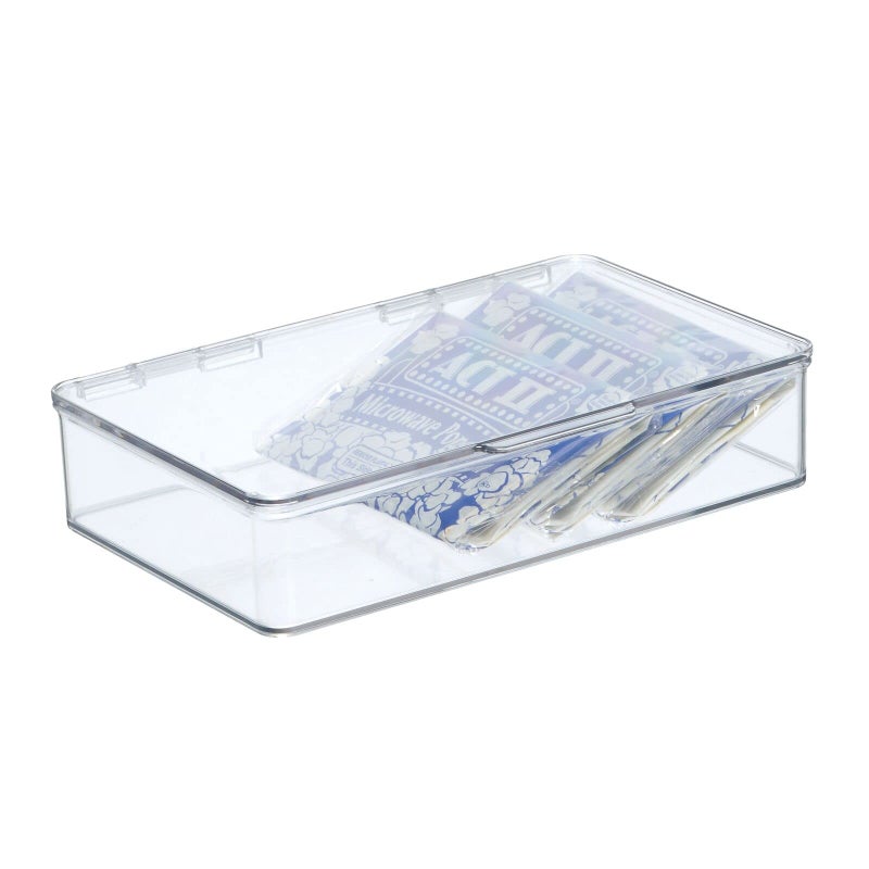mDesign Plastic Household Stackable Storage Organizer Box Containers with Hinged Lid for Office, Bedroom, Entryway, Hallway, Garage, Playroom or Craft Room - Clear - Image 1
