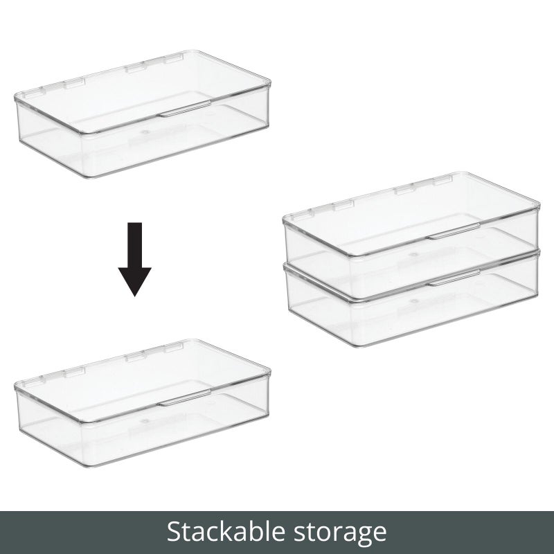 mDesign Plastic Household Stackable Storage Organizer Box Containers with Hinged Lid for Office, Bedroom, Entryway, Hallway, Garage, Playroom or Craft Room - Clear - Image 4