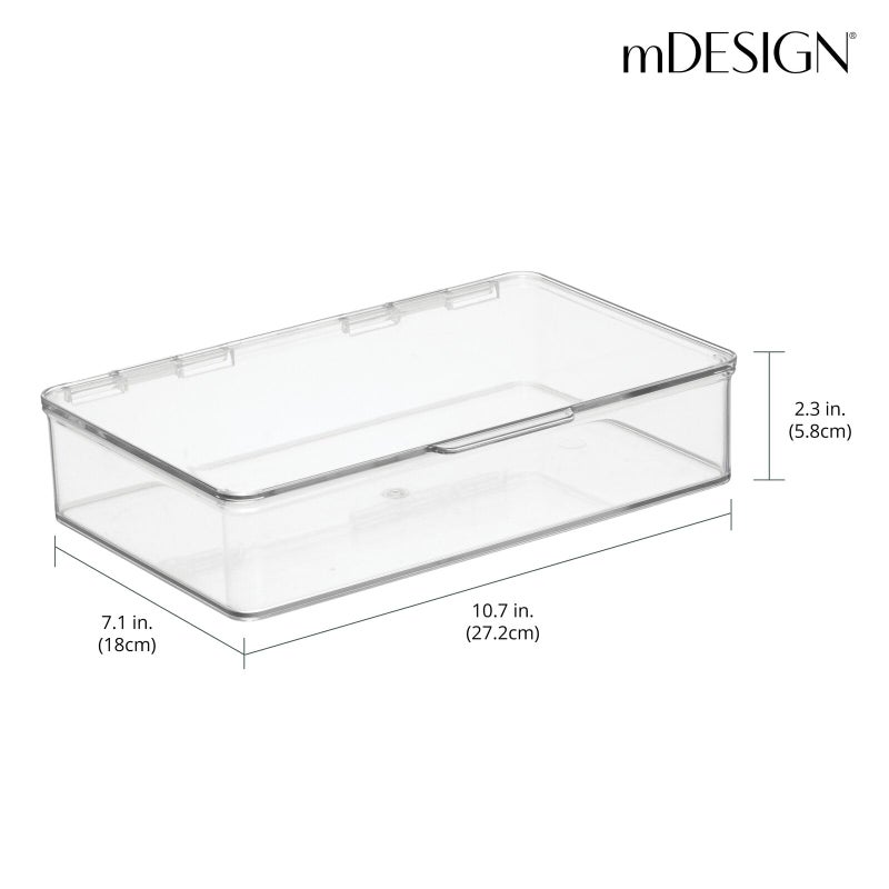 mDesign Plastic Household Stackable Storage Organizer Box Containers with Hinged Lid for Office, Bedroom, Entryway, Hallway, Garage, Playroom or Craft Room - Clear - Image 3