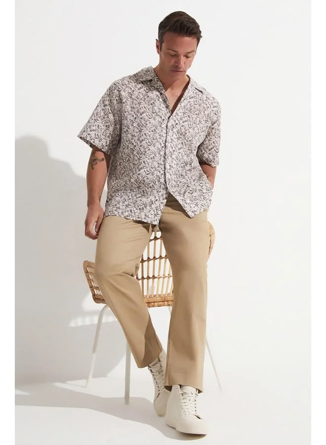 JUNE June Exclusive Men Patterned Short Sleeve Shirt White - Khaki