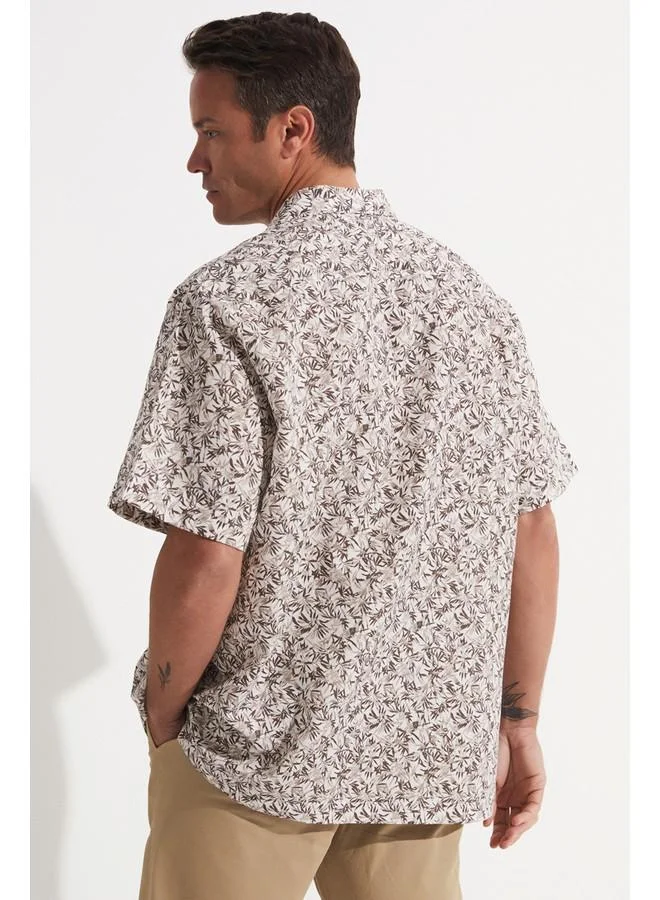JUNE June Exclusive Men Patterned Short Sleeve Shirt White - Khaki