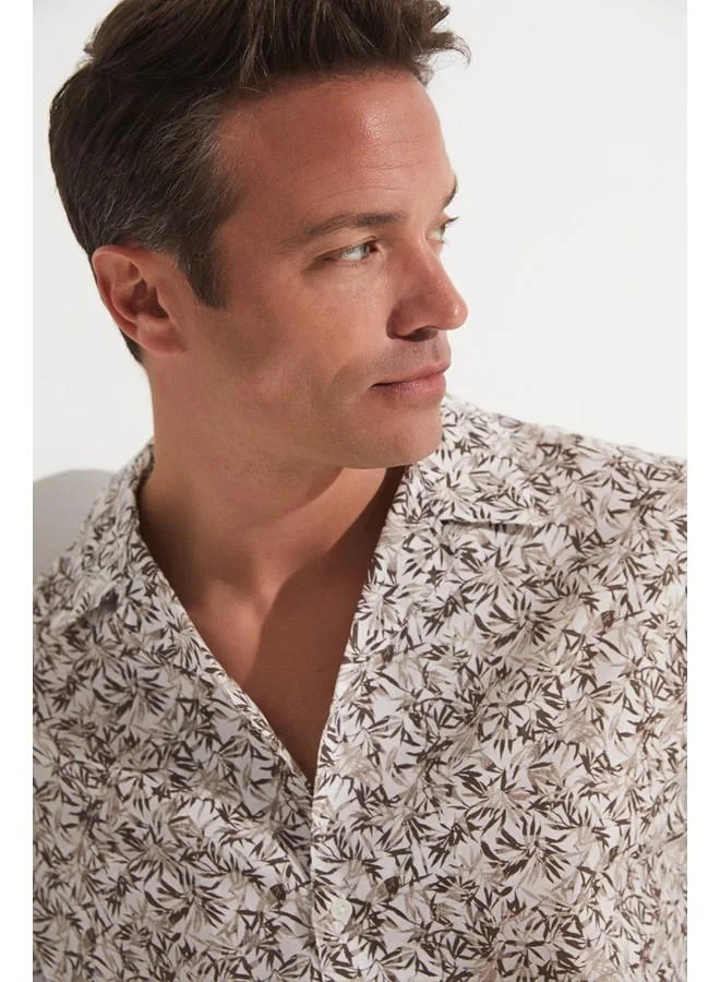 JUNE June Exclusive Men Patterned Short Sleeve Shirt White - Khaki