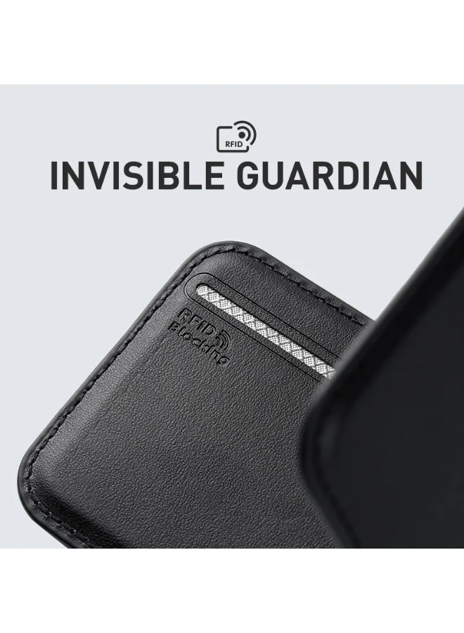 MARK RYDEN  Mark Ryden MR21 Black Magnetic Card Holder and Phone Stand, RFID Blocking, Slim 4mm PU Leather Wallet, Holds 2–3 Cards, Strong Magnetic Snap-On Grip, Foldable Stand for Portrait and Landscape  | Best Price UAE