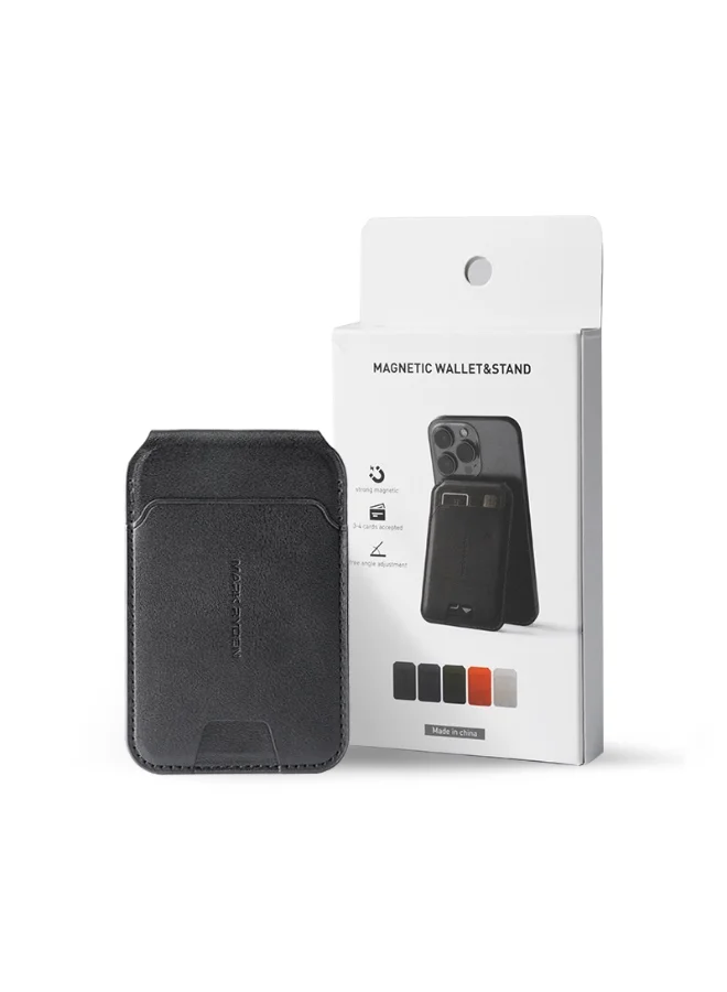 MARK RYDEN  Mark Ryden MR21 Black Magnetic Card Holder and Phone Stand, RFID Blocking, Slim 4mm PU Leather Wallet, Holds 2–3 Cards, Strong Magnetic Snap-On Grip, Foldable Stand for Portrait and Landscape  | Best Price UAE