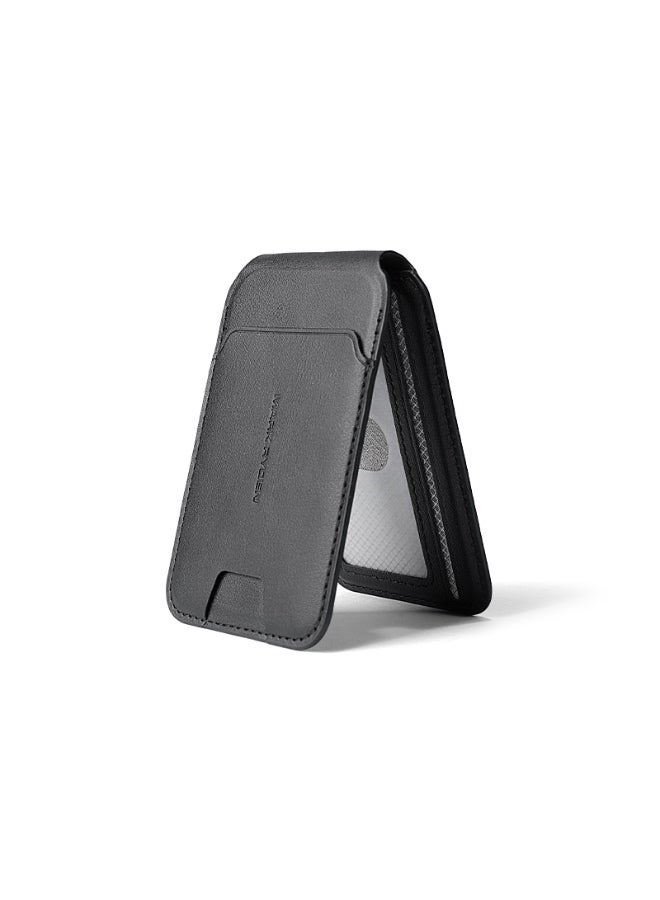 Mark Ryden MR21 Black Magnetic Card Holder and Phone Stand, RFID Blocking, Slim 4mm PU Leather Wallet, Holds 2–3 Cards, Strong Magnetic Snap-On Grip, Foldable Stand for Portrait and Landscape - Image 1