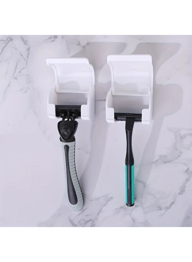 White 2 in 1 Bathroom Organizer Wall Mounted Razor Holder Toothbrush Caddy - Image 3