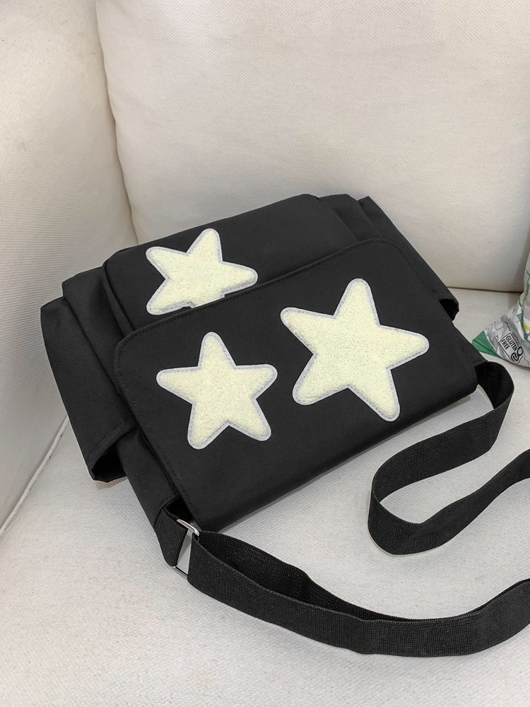 Cute College Style Tote Bag Women'S Large Capacity College Students Make Up Lessons In Class Single Shoulder Crossbody Bag Five-Pointed Star Canvas Bag - Image 2