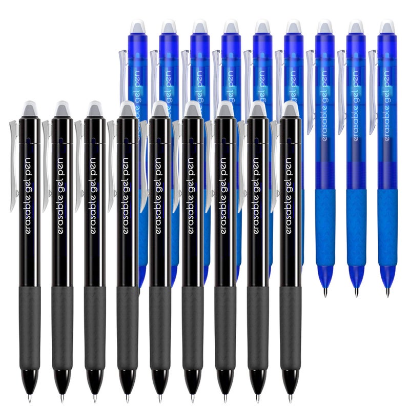 Vanstek 18 Pack Retractable Erasable Gel Pens Clicker, 9 Black & 9 Blue, Fine Point(0.7), Make Mistakes Disappear, Premium Comfort Grip Black & Blue Ink for Writting, Note Taking and Crossword Puzzles - Image 1