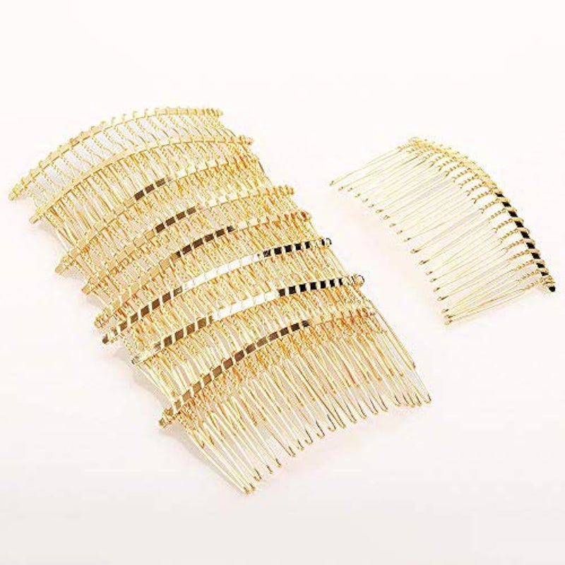 Rocutus 10pcs 20 Teeth Metal Wire Hair Clip Combs Fancy DIY Bridal Wedding Veil Combs for Women Rust Resistant Durable Gold